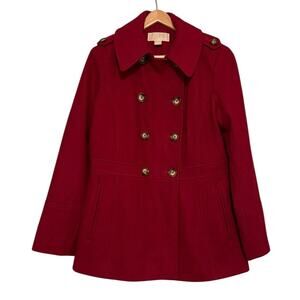 MICHAEL Michael Kors Red Wool Blend Peacoat Double Breasted Jacket M
